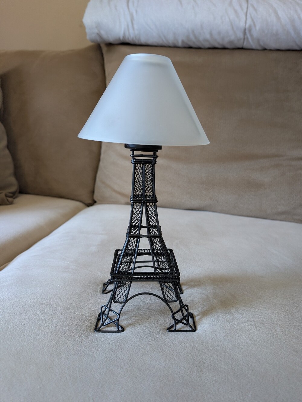 Metal Tealight Eiffel Tower Candle Holder Frosted Glass Shade; Home Decor